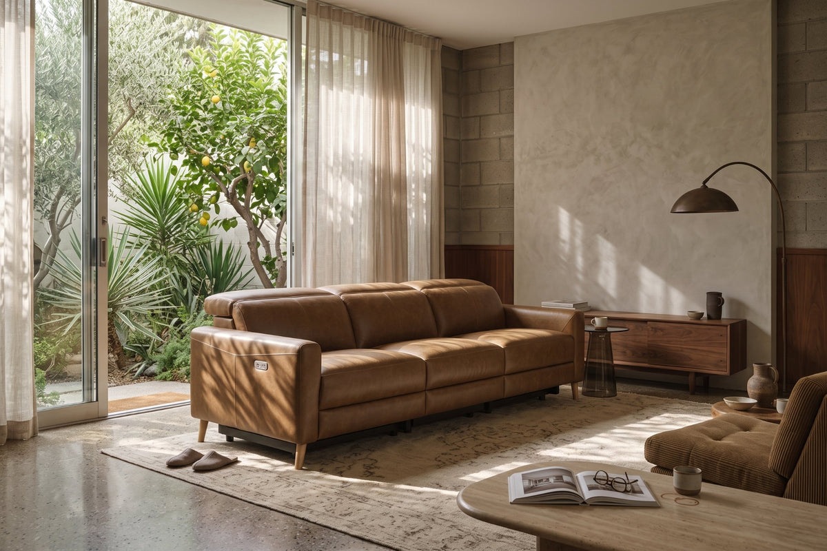 Elodie Distressed Italian Aniline Leather Dual Recliner Sofa