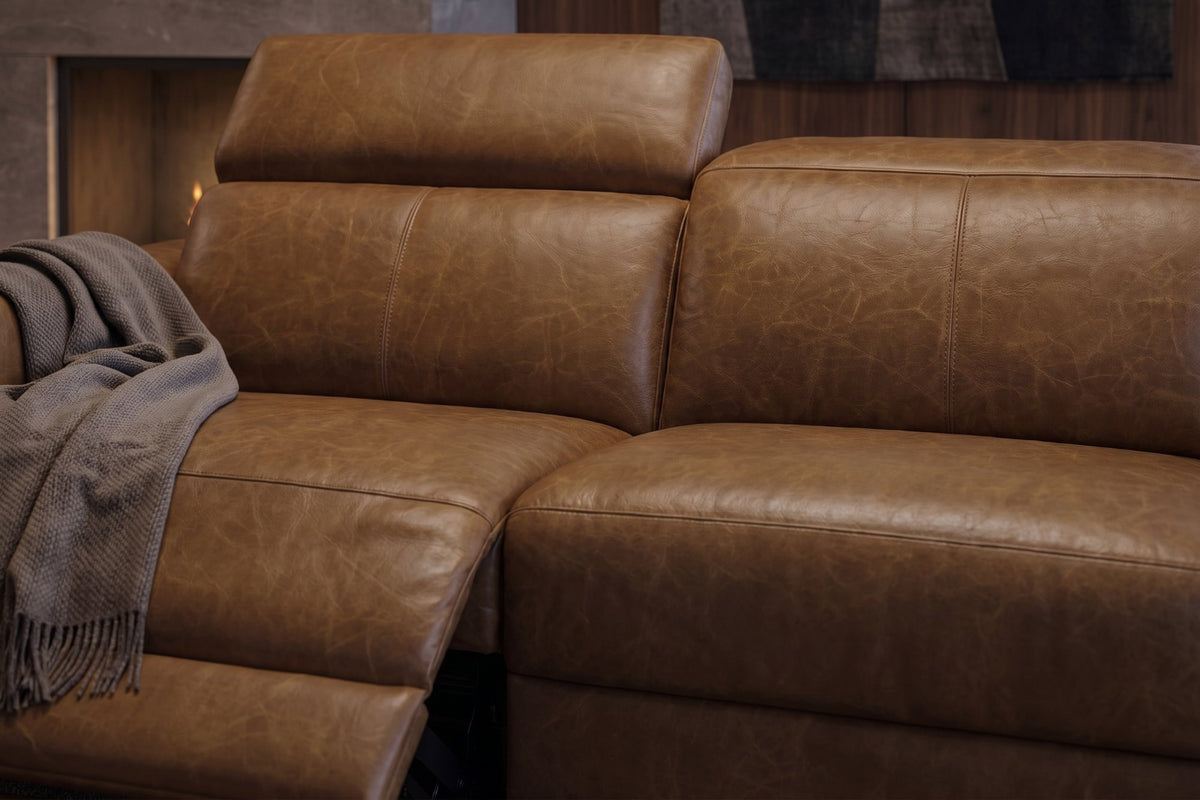 Elodie Distressed Italian Aniline Leather Dual Recliner Sofa