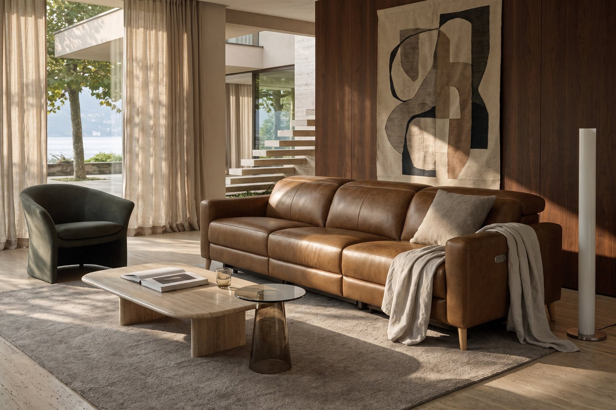 Elodie Distressed Italian Aniline Leather Dual Recliner Sofa