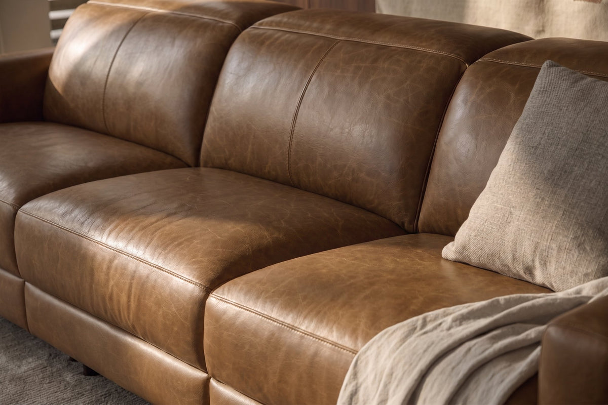 Elodie Distressed Italian Aniline Leather Dual Recliner Sofa
