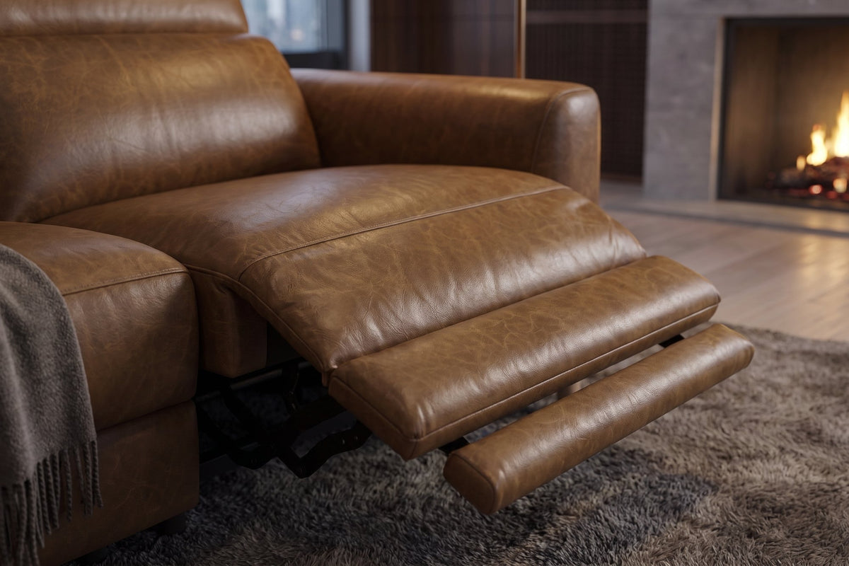 Elodie Distressed Italian Aniline Leather Dual Recliner Sofa