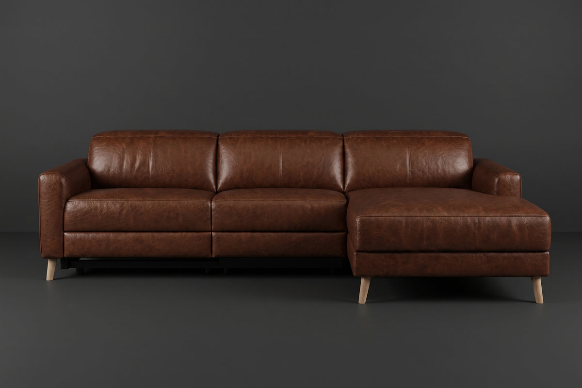 Elodie Distressed Italian Aniline Leather Recliner Sectional Sofa