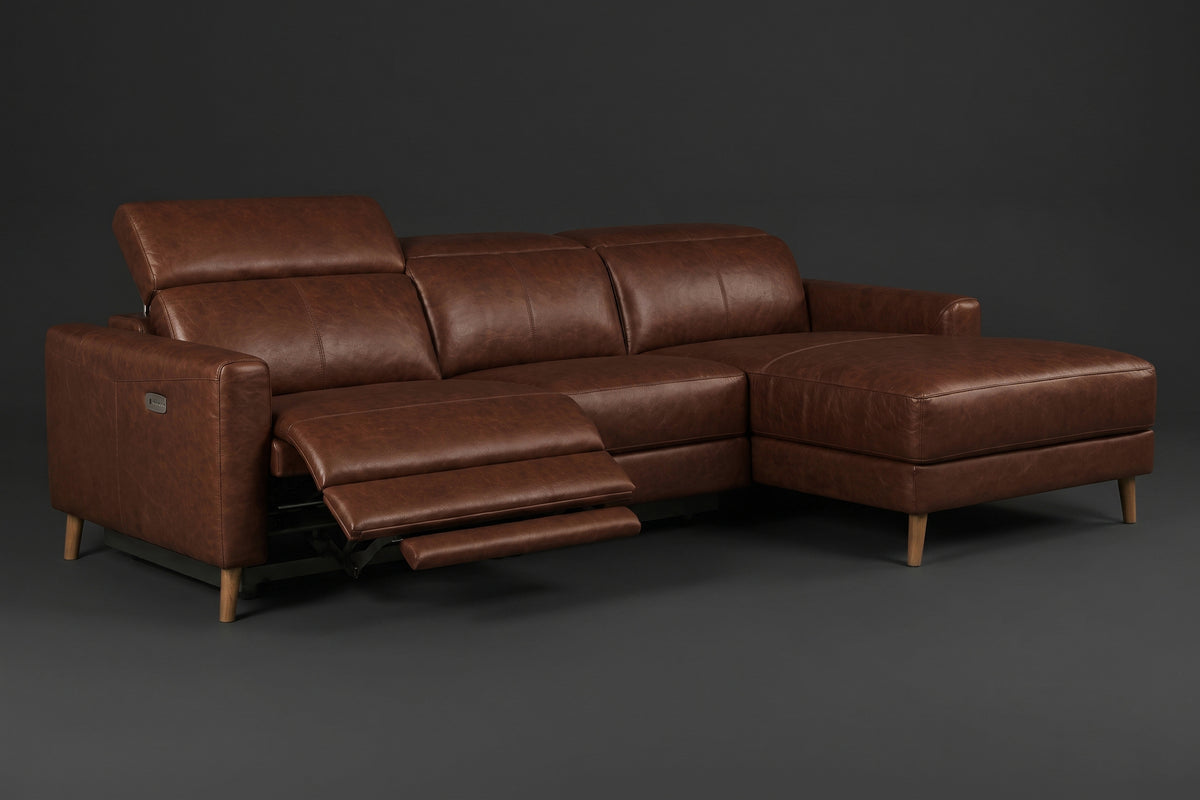 Elodie Distressed Italian Aniline Leather Recliner Sectional Sofa