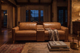 Elodie Distressed Italian Aniline Leather Dual Recliner Sofa with Console