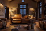 Elodie Distressed Italian Aniline Leather Dual Recliner Sofa with Console