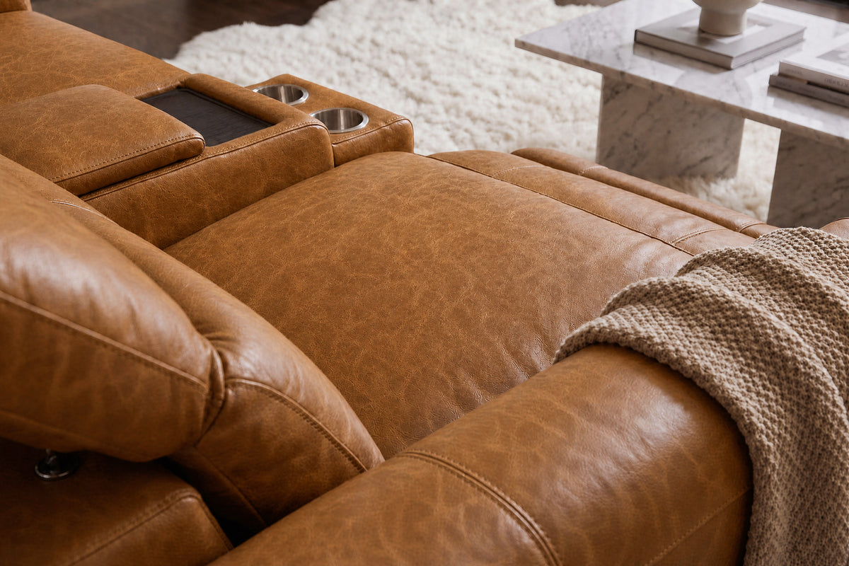 Elodie Distressed Italian Aniline Leather Dual Recliner Sofa with Console