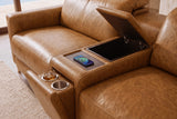 Elodie Distressed Italian Aniline Leather Dual Recliner Sofa with Console