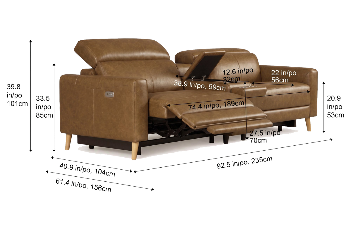 Elodie Distressed Italian Aniline Leather Dual Recliner Sofa with Console