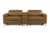 Elodie Distressed Italian Aniline Leather Dual Recliner Sofa with Console