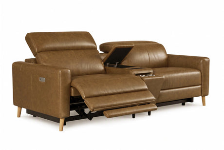 Elodie Distressed Italian Aniline Leather Dual Recliner Sofa with Console
