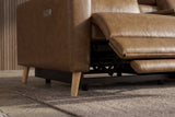 Elodie Distressed Italian Aniline Leather Dual Recliner Sofa with Console