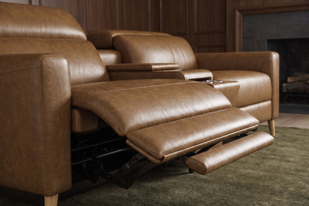 Elodie Distressed Italian Aniline Leather Dual Recliner Sofa with Console