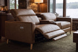 Elodie Distressed Italian Aniline Leather Dual Recliner Sofa with Console