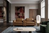 Elodie Distressed Italian Aniline Leather Dual Recliner Sofa with Console