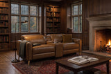 Elodie Distressed Italian Aniline Leather Dual Recliner Sofa with Console