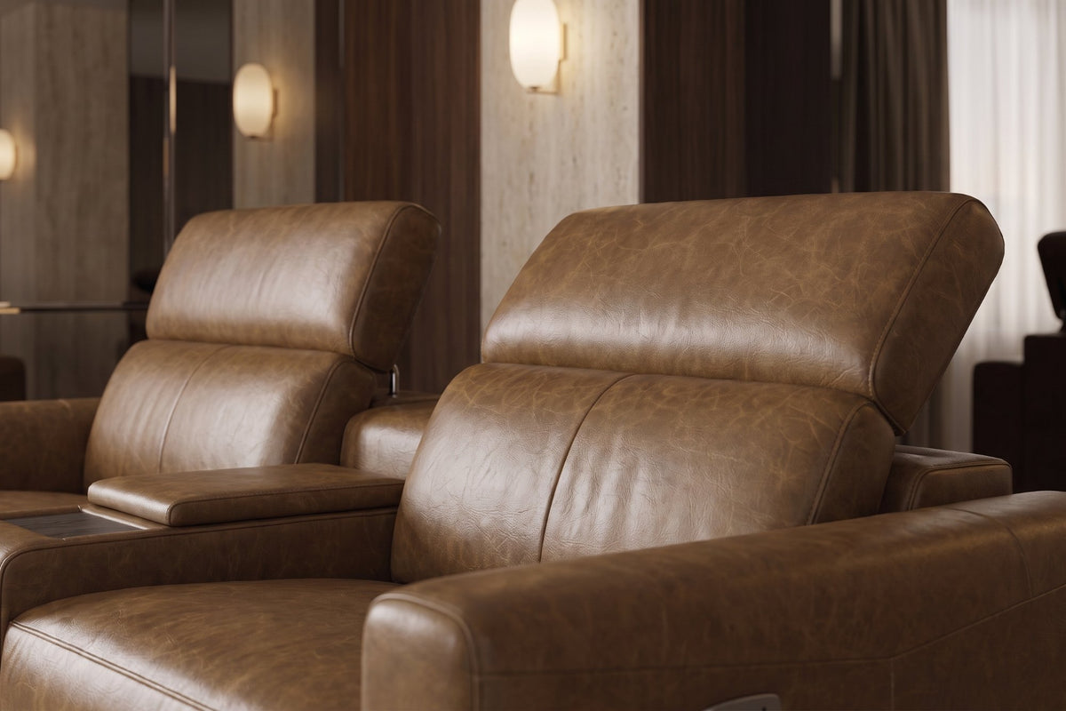 Elodie Distressed Italian Aniline Leather Dual Recliner Sofa with Console