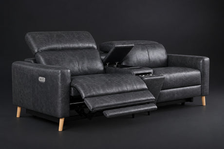 Elodie Distressed Italian Aniline Leather Dual Recliner Sofa with Console