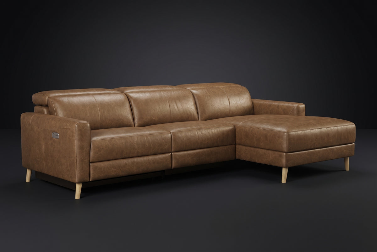Elodie Distressed Italian Aniline Leather Recliner Sectional Sofa
