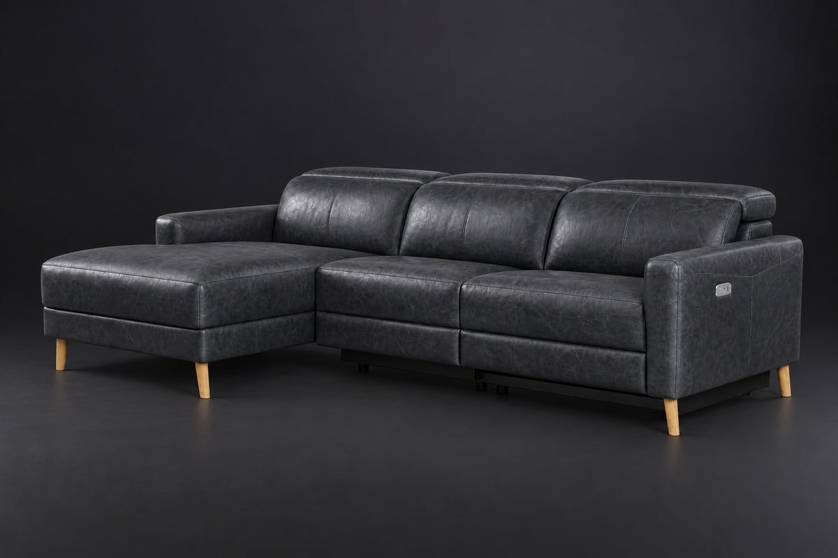 Elodie Distressed Italian Aniline Leather Recliner Sectional Sofa