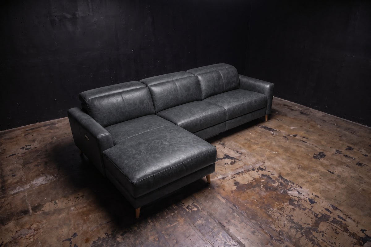 Elodie Distressed Italian Aniline Leather Recliner Sectional Sofa