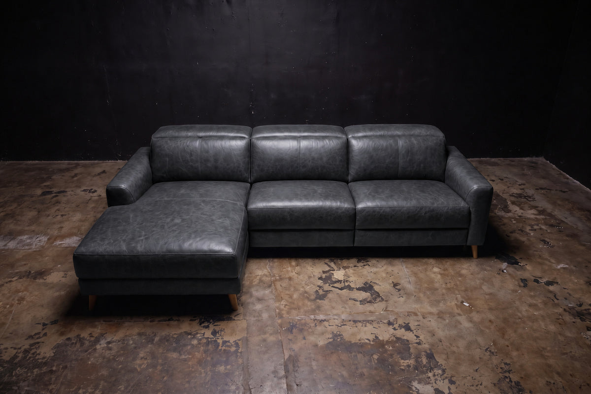 Elodie Distressed Italian Aniline Leather Recliner Sectional Sofa