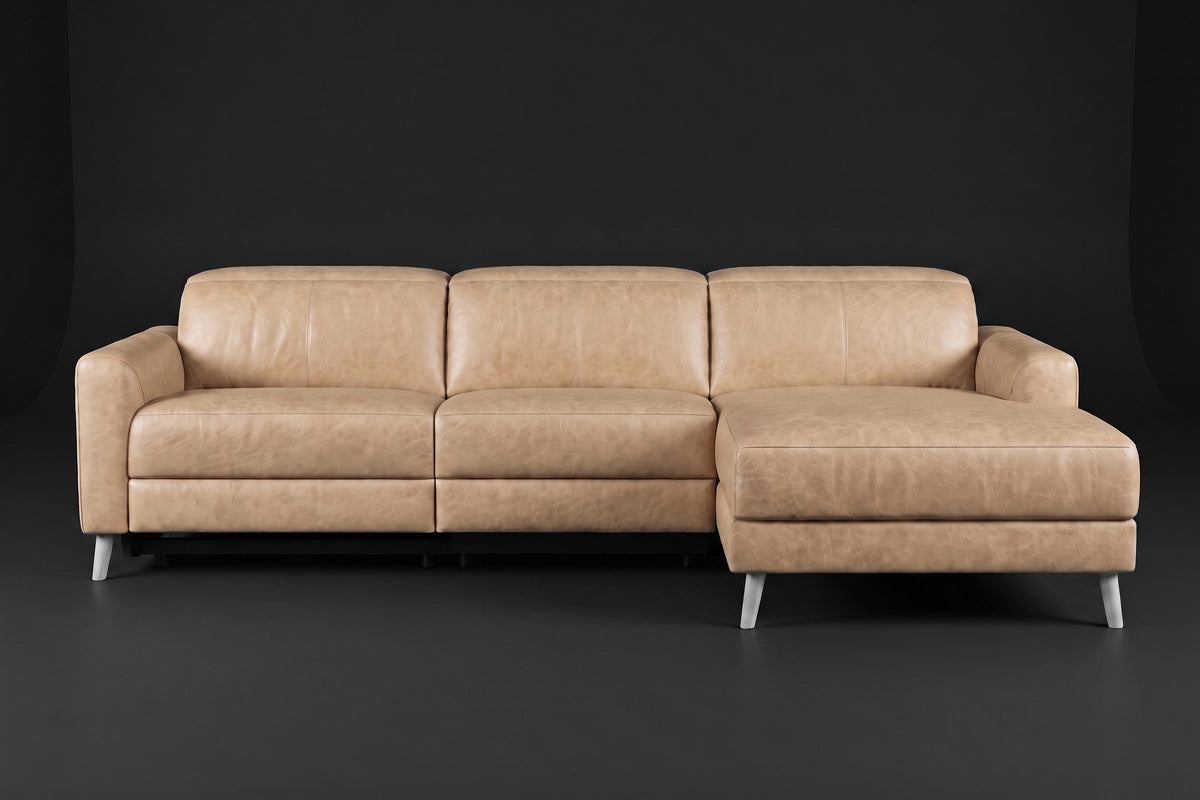 Elodie Distressed Italian Aniline Leather Recliner Sectional Sofa
