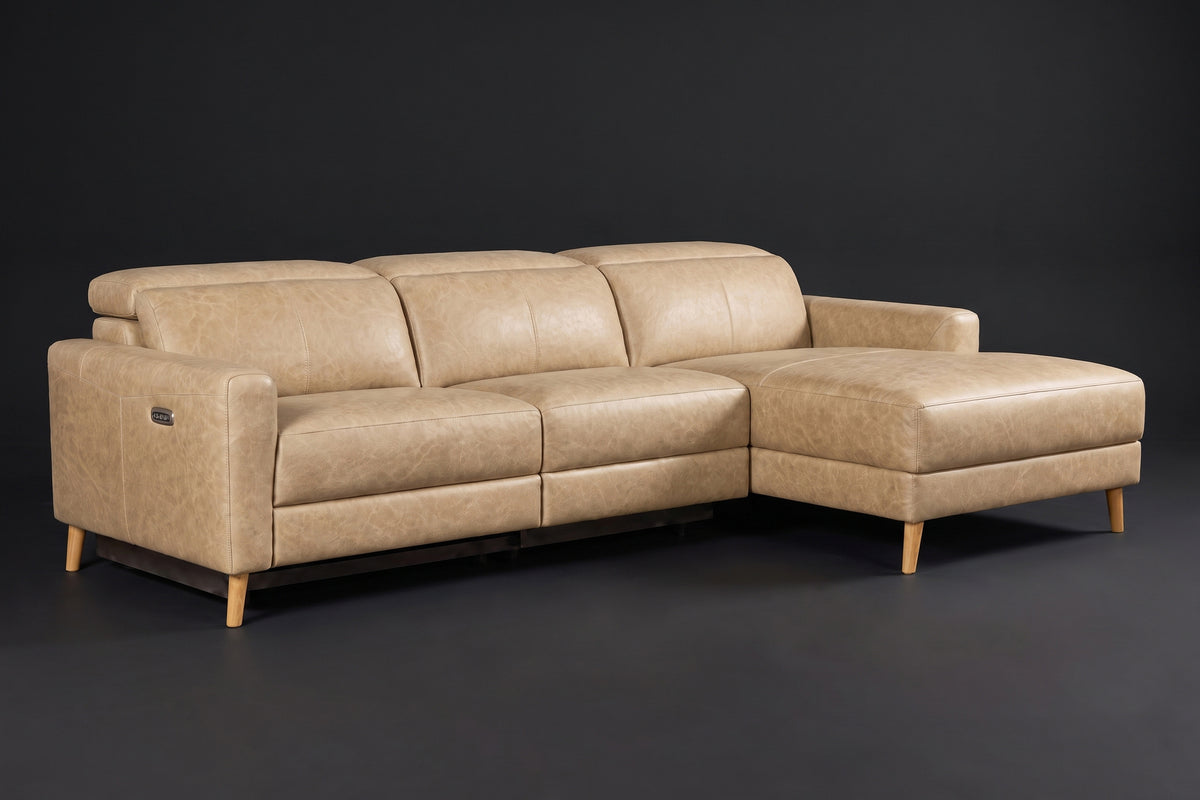 Elodie Distressed Italian Aniline Leather Recliner Sectional Sofa