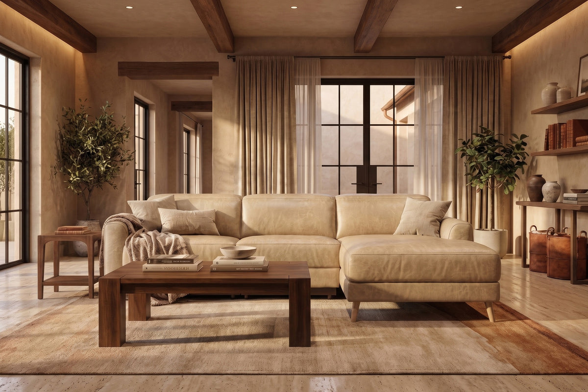 Elodie Distressed Italian Aniline Leather Recliner Sectional Sofa
