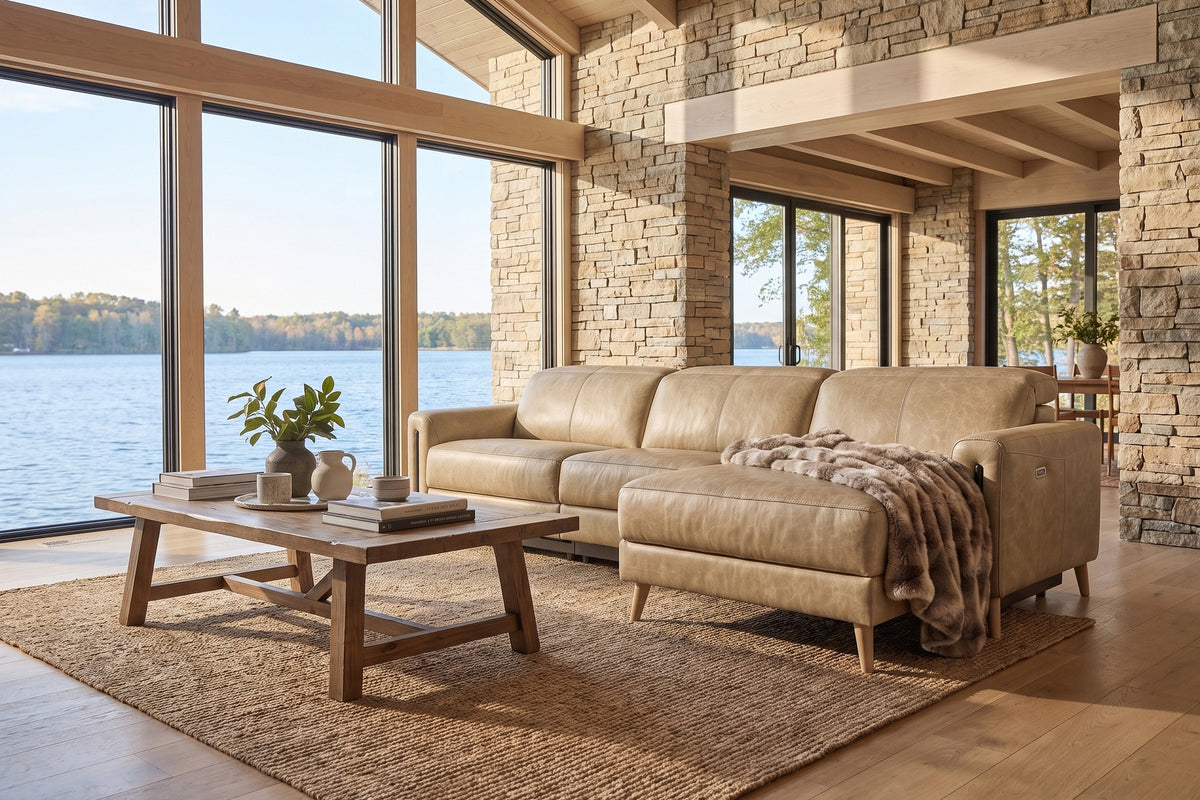 Elodie Distressed Italian Aniline Leather Recliner Sectional Sofa