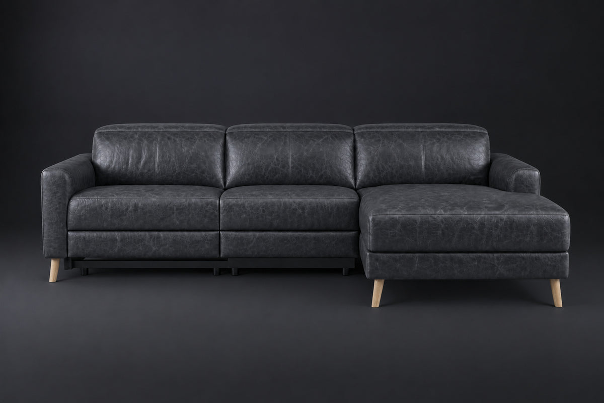 Elodie Distressed Italian Aniline Leather Recliner Sectional Sofa