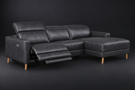 Elodie Distressed Italian Aniline Leather Recliner Sectional Sofa