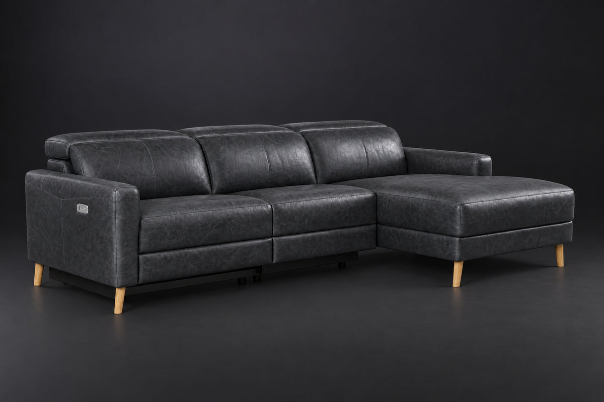 Elodie Distressed Italian Aniline Leather Recliner Sectional Sofa