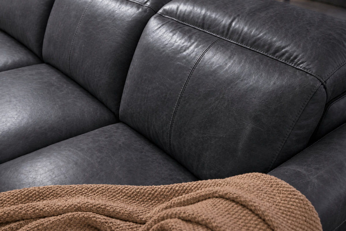 Elodie Distressed Italian Aniline Leather Recliner Sectional Sofa