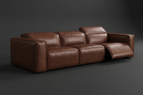 Emery Distressed Italian Aniline Leather Dual Recliner Sofa