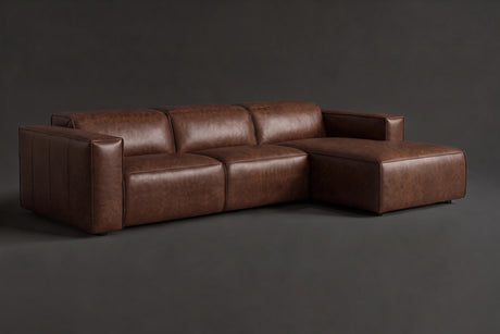 Emery Distressed Italian Aniline Leather Recliner Sectional Sofa