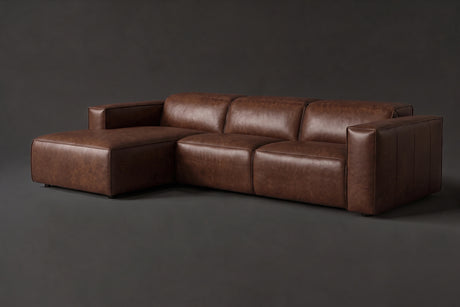 Emery Distressed Italian Aniline Leather Recliner Sectional Sofa