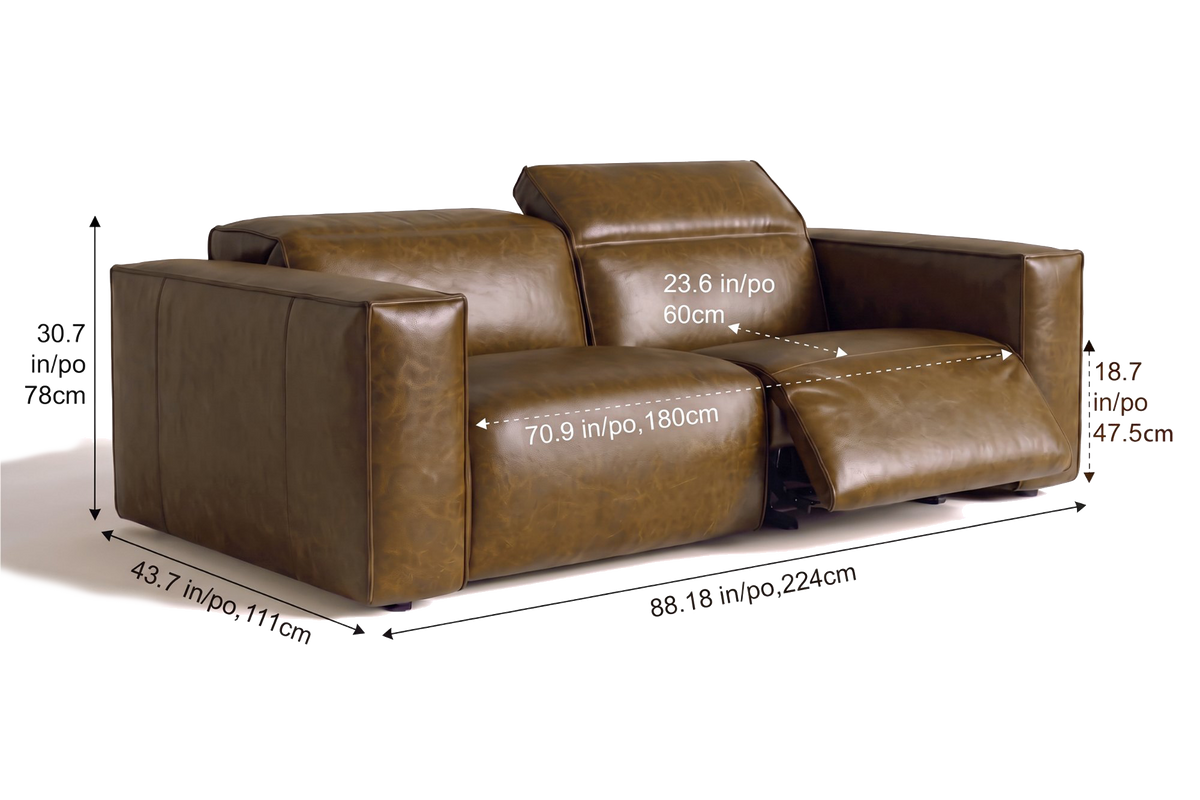 Emery Distressed Italian Aniline Leather Dual Recliner Sofa