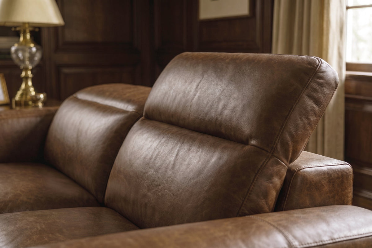 Emery Distressed Italian Aniline Leather Dual Recliner Sofa