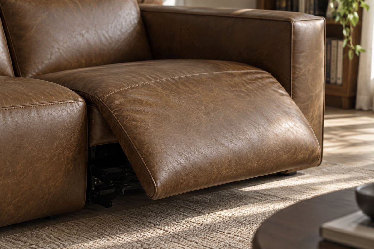 Emery Distressed Italian Aniline Leather Dual Recliner Sofa