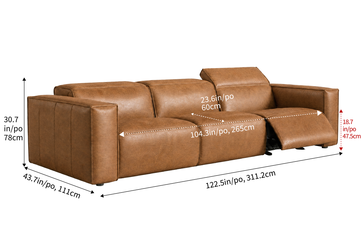 Emery Distressed Italian Aniline Leather Dual Recliner Sofa