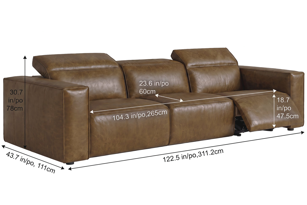 Emery Distressed Italian Aniline Leather Dual Recliner Sofa