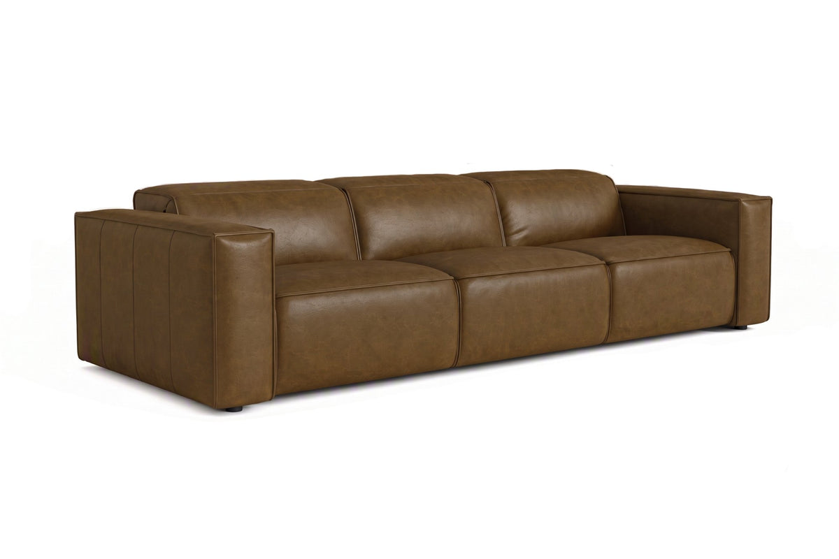 Emery Distressed Italian Aniline Leather Dual Recliner Sofa