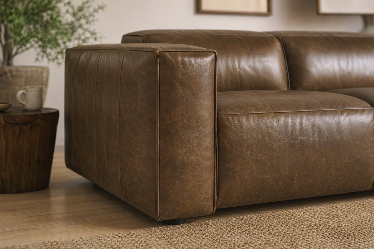 Emery Distressed Italian Aniline Leather Dual Recliner Sofa