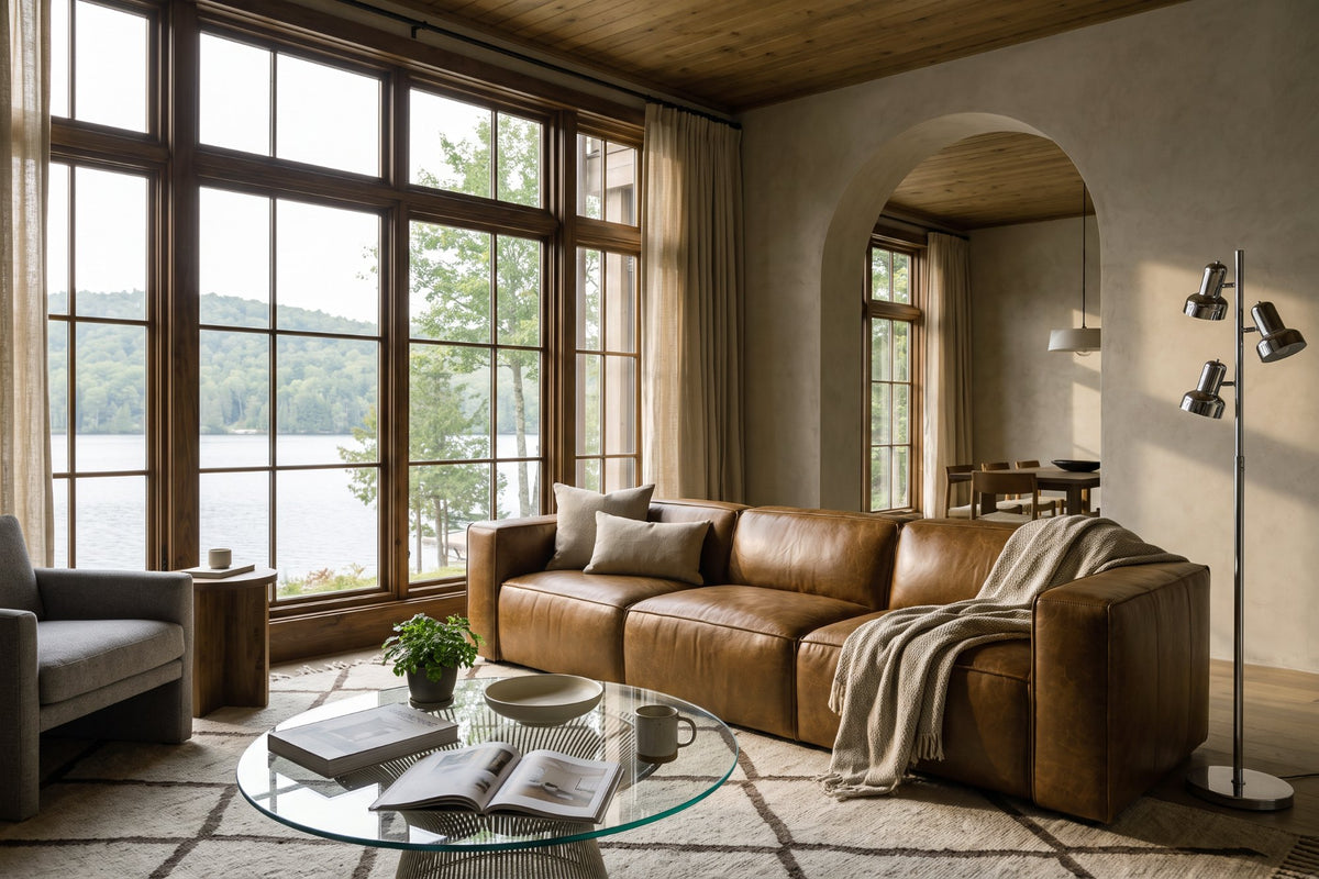 Emery Distressed Italian Aniline Leather Dual Recliner Sofa