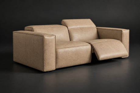 Emery Distressed Italian Aniline Leather Dual Recliner Sofa