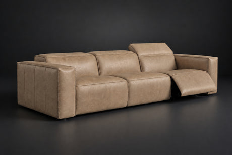 Emery Distressed Italian Aniline Leather Dual Recliner Sofa