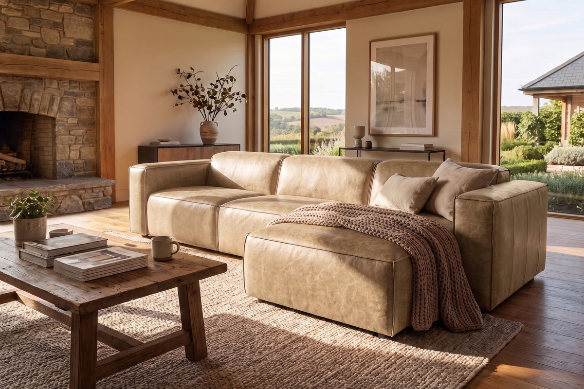 Emery Distressed Italian Aniline Leather Recliner Sectional Sofa