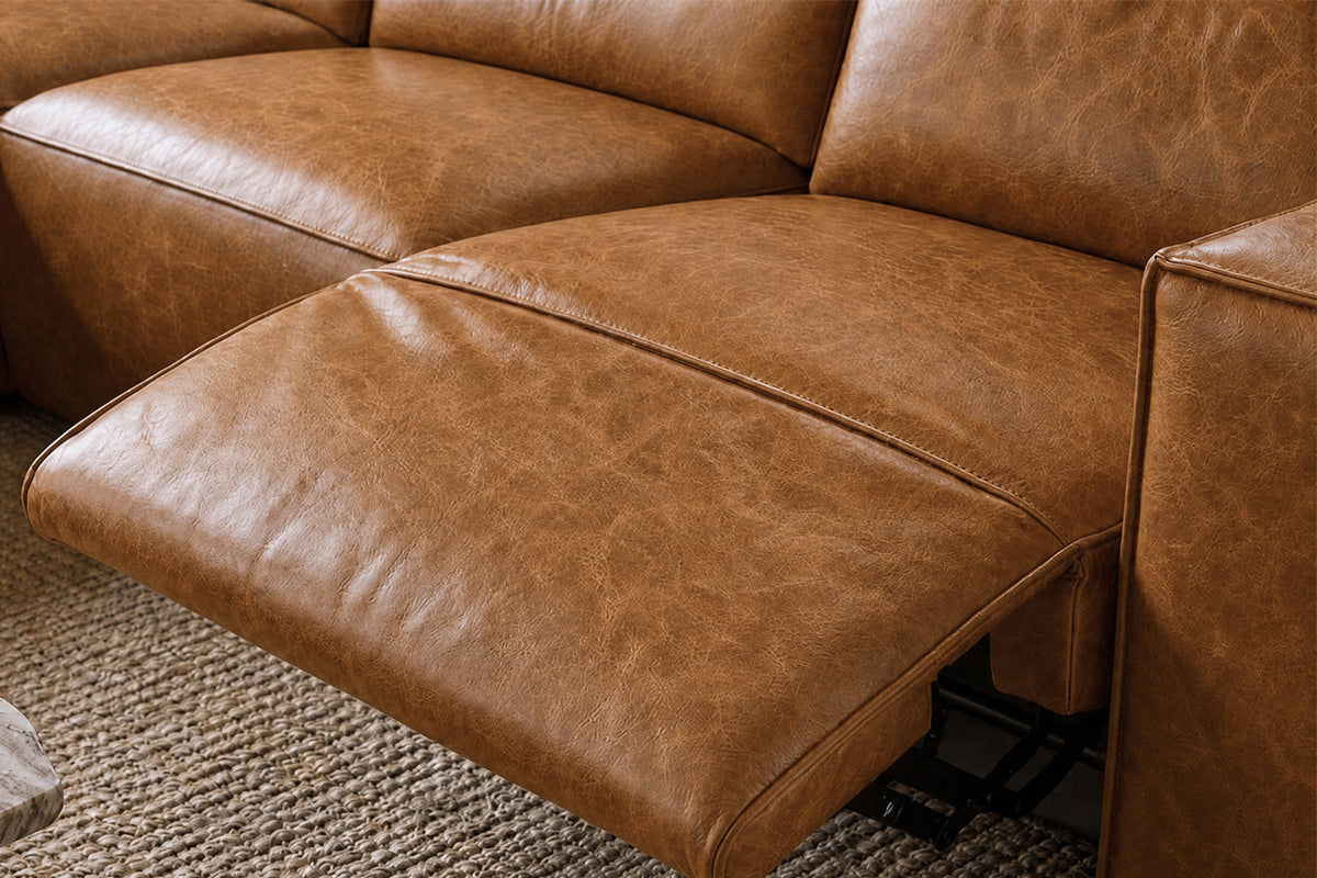 Emery Distressed Italian Aniline Leather Dual Recliner Sofa