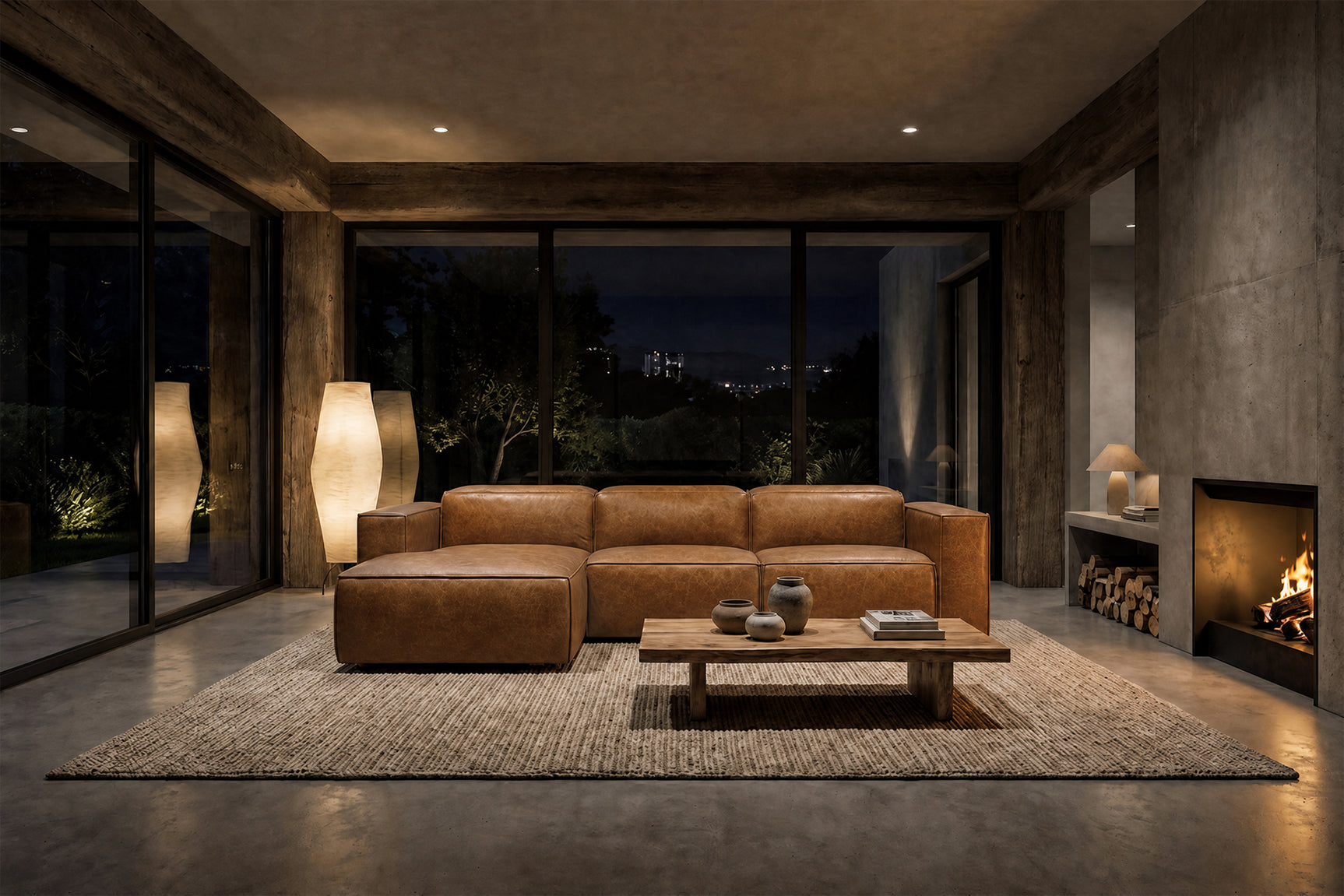 Emery Distressed Italian Aniline Leather Recliner Sectional Sofa