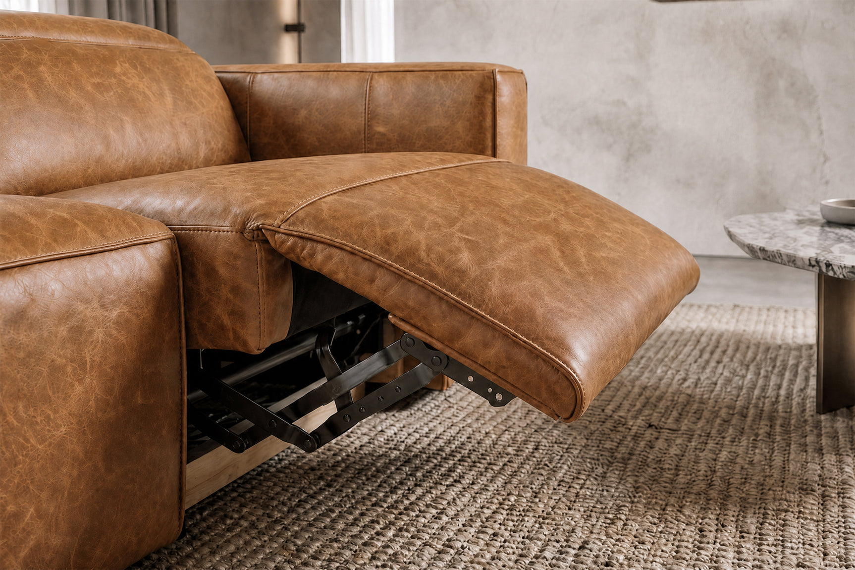 Emery Distressed Italian Aniline Leather Recliner Sectional Sofa